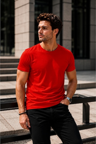 Luxıc Core Erkek Slim Fit Kırmızı Bisiklet Yaka Pamuk Penye Günlük Rahat Basic Tişört