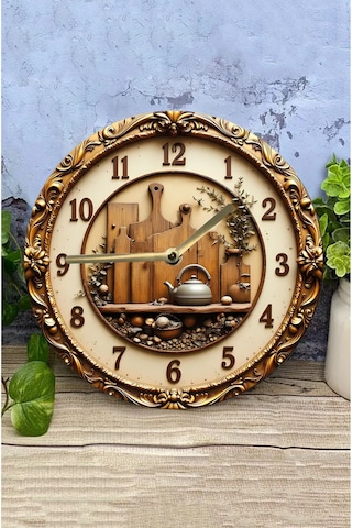 Klasik Mutfak Temalı Mdf Duvar Saati 33 Cm 3d Görünümlü Uv Baskı Sdw351 Renkli