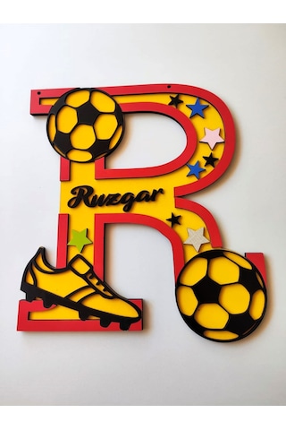 Çoçuk Odası Kapı - Duvar Süsü Kişiye Özel R Harfi Sarı - Kırmızı