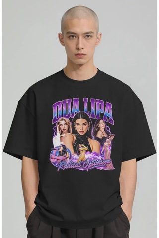 Sevbano Dua Lipa Şarkıcı Baskılı Unisex Oversize Premium Tişört Siyah