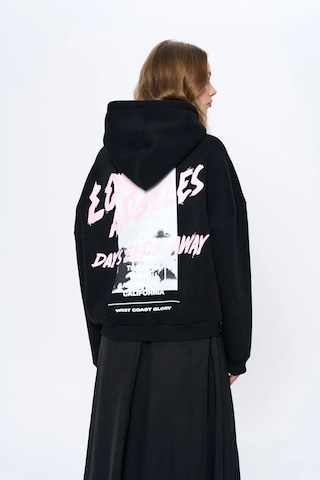 Olla Collection Sırtı Baskılı Kanguru Cepli Kapüşonlu Sweatshirt Siyah Siyah