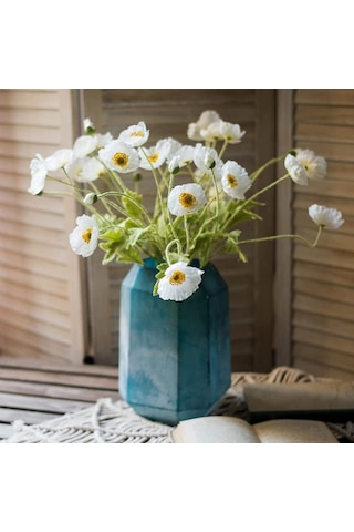 Yapay Çiçek Gelincik Çiçeği Beyaz Renk 3 Çiçek 1 Tomurcuk 59cm