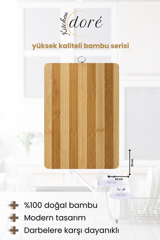 Bambu Kesme Tahtası 22 X 32 Cm Kesim Panosu Ekru