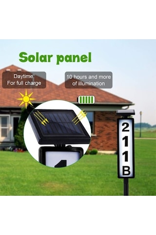 Novahub Güneş Ev Numarası Dijital Aydınlatmalı Toprak Fişi Beyaz+sıcak Işık Su Geçirmez Ev Işığı