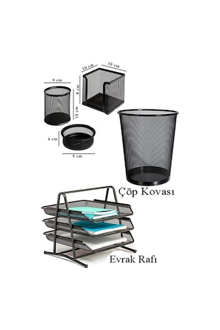 Masa Üstü Ofis Paketi 18 Parça Fotokopi Kağıdı Metal Evrak Rafı Metal Kalemlik Zımba Makinesi Teli Delegeç Çöp Kovası Küp Notluk