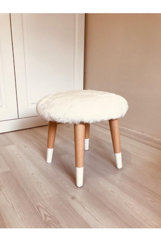 Webpanya Çocuk Odası Beyaz Peluş Çocuk Taburesi Çocuk Çalışma Masası Taburesi Sandalyesi Beyaz
