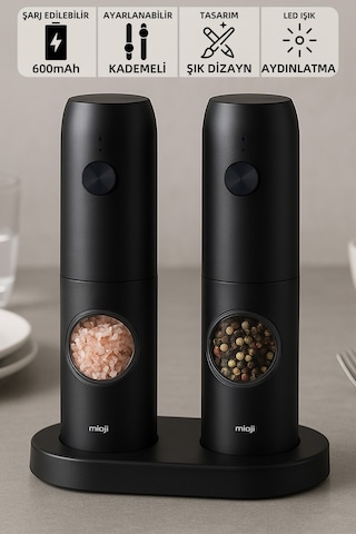 Mioji Mio SG2 Yeni Nesil 600 mAh Şarj Üniteli Işıklı Tuz Karabiber Değirmeni