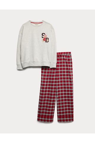 Marks & Spencer Saf Pamuklu Spencer Bear Pijama Takımı T37002274J Gri