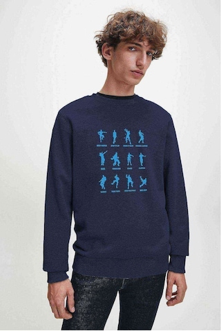 Fortnite Dans Baskılı Indigo Mavi Lacivert Erkek Sweatshirt
