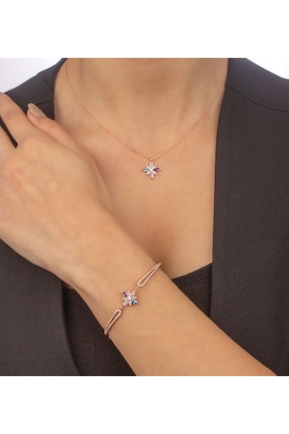 Mix Taşlı Gümüş Umut Çiçeği Kolye Bileklik Kombin