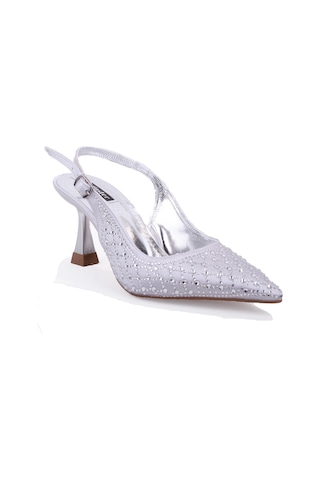 Dagoster Dza07-1143750 Gümüş 7,5 Cm İnce Topuklu Abiye Kadın Ayakkabı