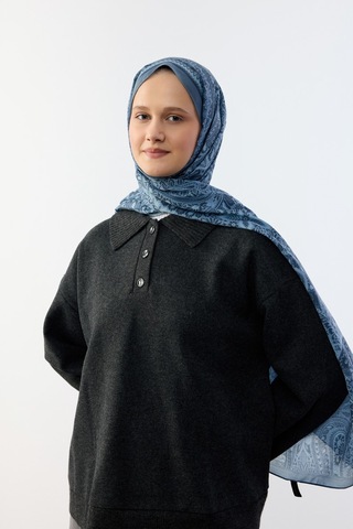 Mirsoy Scarf Mirayze Etnik Desen Şal İndigo