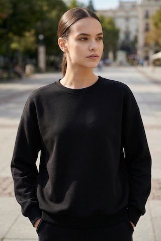 Basic Oversıze O Yaka 2li Paket Siyah-gri Melanj Kadın Sweatshirt - 97053 Siyah - Gri
