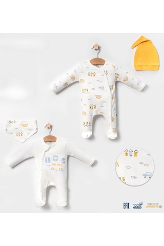 Babydonat Araba Desenli Sarı 4'lü Erkek Bebek Tulumu Sarı