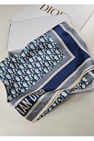 Miorel Scarfs Yeni Sezon Harf Desen Cd Vual İpek Şal Fular Silk Scarfs Shawl Hijab Lacivert