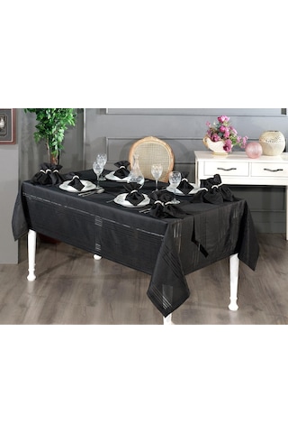 Corvver 26 Parça Dertsiz Masa Örtüsü Takımı Siyah Siyah