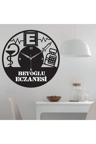 Kişiye Özel Eczane Temalı Duvar Saati Siyah - Siyah