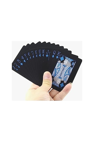 İskambil Kağıdı Destesi Oyun Kartları Su Geçirmez Pvc Parlak Siyah Deste 8,7cm X 5,7cm 54'lü Mavi