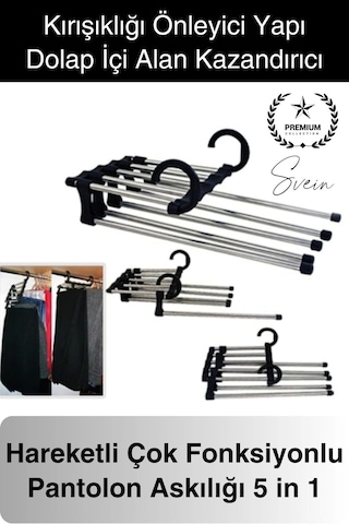 Pantolon Askısı 5 İn 1 Hareketli Dolap İçi Şal Kravat Düzenleyici Katmanlı Organizer Askılığı Çok Renkli