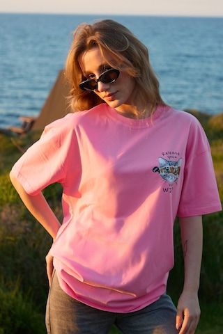 Velvoria Oversize Kadın Release Your Baskılı Pembe Renk T-shirt