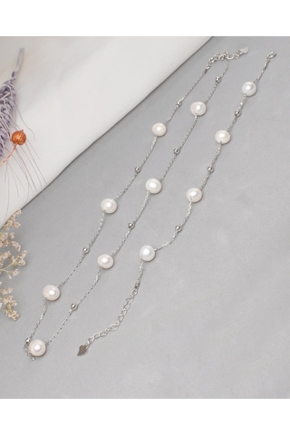 Brezza Lusso Jewelry Special Hakiki İnci Kadın Gümüş Kolye Bileklik İnci Set