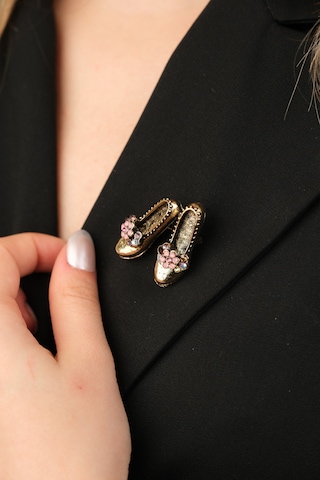Çildan Womens Pembe Çicek Taş Detaylı Ayakkabı Figür Broş Pembe