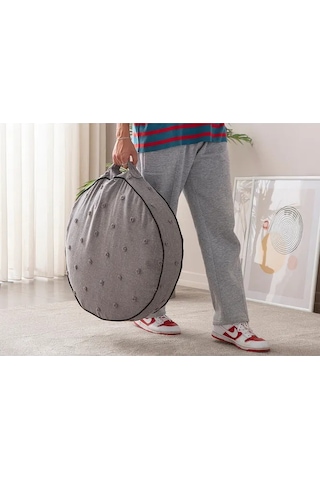 Çok Amaçlı Puantiyeli Keten Yer Bahçe Minderi Fermuarlı İç Dolgulu Yıkanabilir 60x64 Antrasit