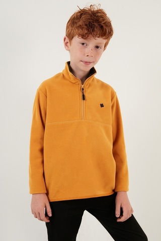 Lela Yumuşak Dokulu Fermuarlı Dik Yaka Şardonlu Kışlık Unisex Çocuk Polar 5905002 Hardal