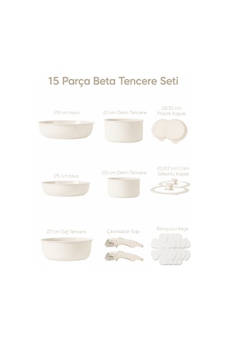Porsima Perotti 25 Parça Mutfak Seti - 15 Parça İndüksiyonlu Seramik Kaplama Tencere Tava Seti - 10 Parça Pasta Ve Tatlı Servis Seti Beige Bej