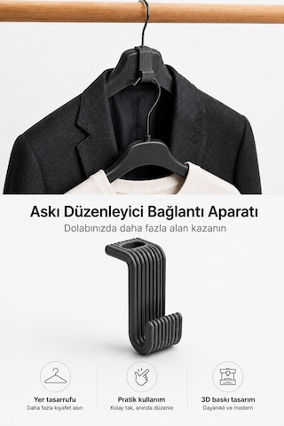 Askı Düzenleyici Bağlantı Aparatı Dolap İçi Yer Tasarruf Sağlayan Askı Organizeri 3d Baskı Çok Renkli