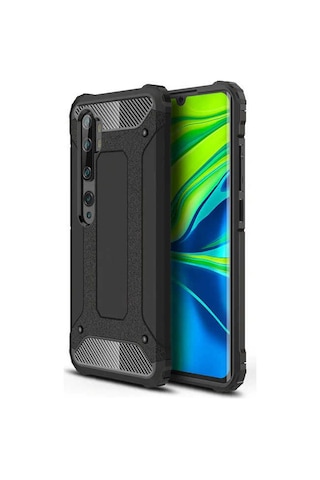 Kilifone - Xiaomi Mi Note 10 Lite Uyumlu - Kılıf Çift Katman Koruyucu Crash Military Tank Kılıf - Siyah Siyah