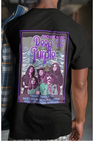 Sevbano Deep Purple Rock Metal Müzik Grubu Sırt Baskılı Unisex Oversize T Siyah
