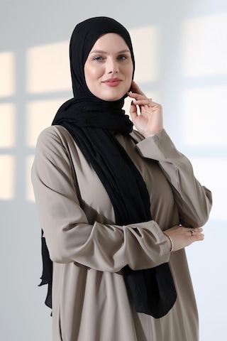 Kadın Tesettür Bambu Kraş Şal, Ütü Gerektirmeyen Doğal Hijab Başörtüsü 75x180 Cm - Siyah