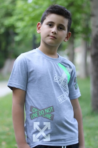 Markahit X Baskılı %100 Pamuk Erkek Çocuk T-shirt 9-16 Yaş Gri