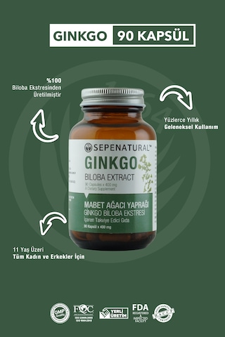 Sepe Natural Ginkgo Biloba Mabet Ağacı Eki Full Potency 90 Kapsül x 400 MG