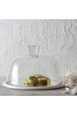 Akayev Mermer 25 CM Beyaz Cam Fanus