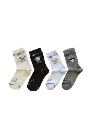 Butik Erkek Çocuk 4 Adet Hayvan Desenli Soket Çorap 0-1, 1-2, 3-4, 5-6, 9-10,11-12 Yaş Çok Renkli