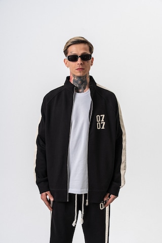 Respire Erkek 7 Şerit Detaylı Dik Yaka Doubleface Zip Oversize Sweatshirt Siyah