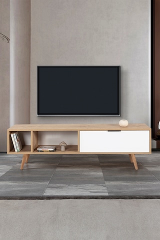 3640 Venüs 160 Cm Ahşap Ayaklı , Metal Kulplu Tv Ünitesi , Safir - Beyaz , Tv Sehpası , Salon Safir - Beyaz