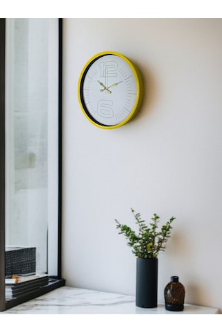 36 Cm Sarı Dekoratif Duvar Saati Renkli 39566478