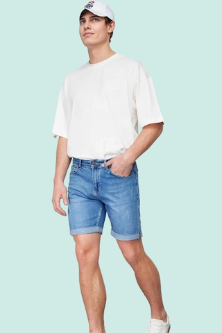 Ersefa Erkek Günlük Kombinlere Uygun Denim Şort Slim Fit Dar Paça Pamuk mavi
