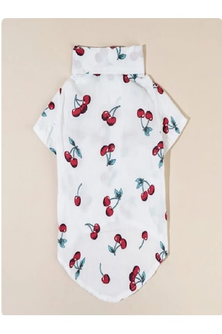 Patici Misss Kiraz Desen Kedi Köpek Yazlık Gömlek Papyon Kravat Üçlü Takım XL