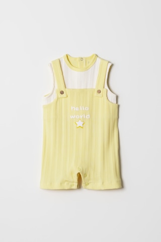 Hafy Baby Hello World Nakışlı, Erkek / Kız Çocuk Salopet Tulum Sarı