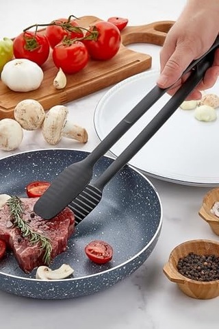 Bev Kitchen Servis Ve Izgara Maşası Yanmaz Yapışmaz Plastik Maşa Kaymaz Barbekü Maşası Siyah