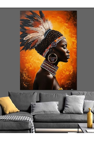 Kabile Başlıklı Afrikalı Kadın Dekoratif Kanvas - Mdf Ahşap Tablo