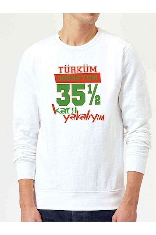 Türküm Doğruyum Karşıyakalıyım Izmir 35,5 Baskılı Beyaz Erkek Sw