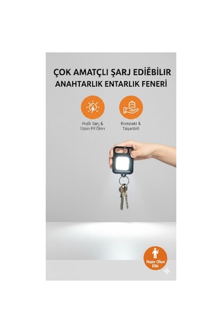 Çok Amaçlı Şarj Edilebilir Anahtarlık Fener Kompakt, Güçlü Işık, Uzun Pil Ömrü Beyaz