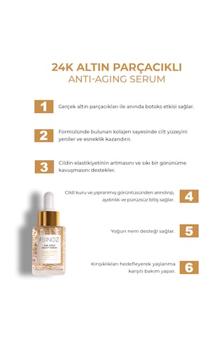 Sinoz 24k Altın Parçacıklı Hyaluronik Asit Içeren Kolajen Cilt Bakım Serum 30 ML