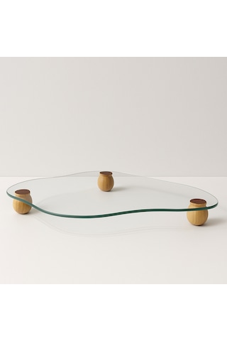 Cam Bulut Tepsi Organizer Ahşap Top Ayaklı Şeffaf