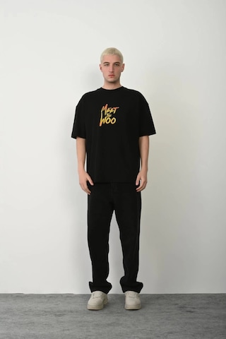 Wear Vexel Erkek Baskıkı Kısa Kok Bisiklet Yaka T-shirt - Siyah Çok Renkli